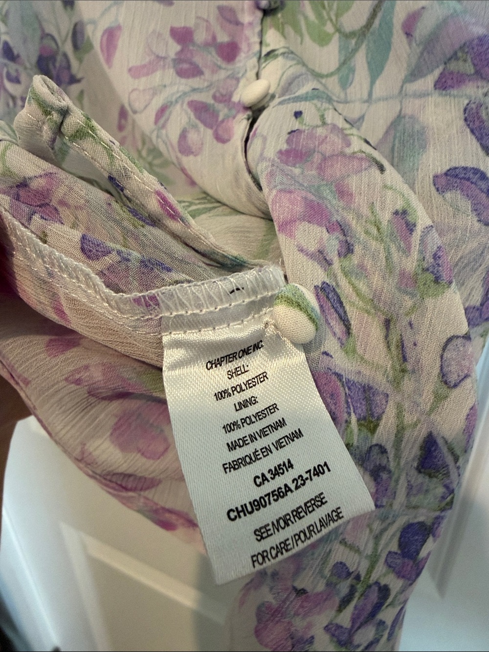 Floral Sheer V-Neck Blouse in Lavender and Sage - Picture 4 of 5